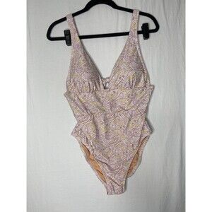 J.Crew $128 Eco Plunge V-Neck One Piece Swimsuit Beach Paisley Size 10 AX937